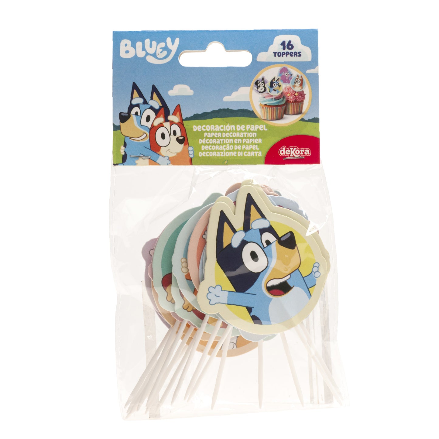 CUPCAKE TOPPERS PAPEL BLUEY Y BINGO - 16 UD