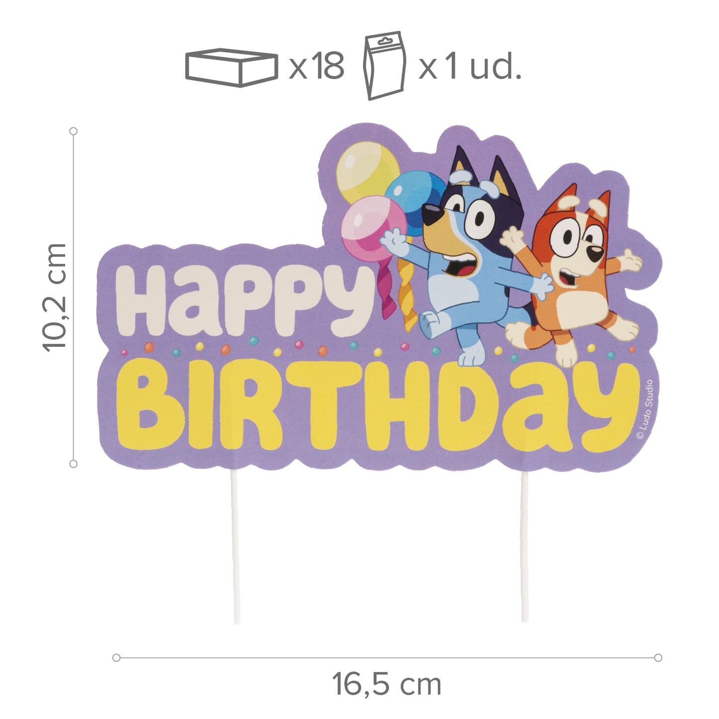 CAKE TOPPER PAPEL BLUEY Y BINGO 16,5 CM