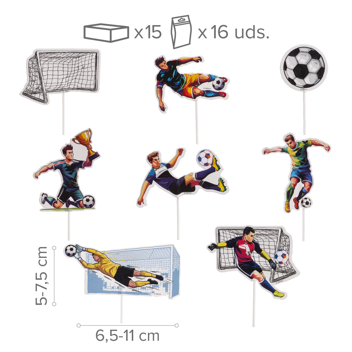 CUPCAKE TOPPERS PAPEL FÚTBOL COLOR 16 UNIDADES