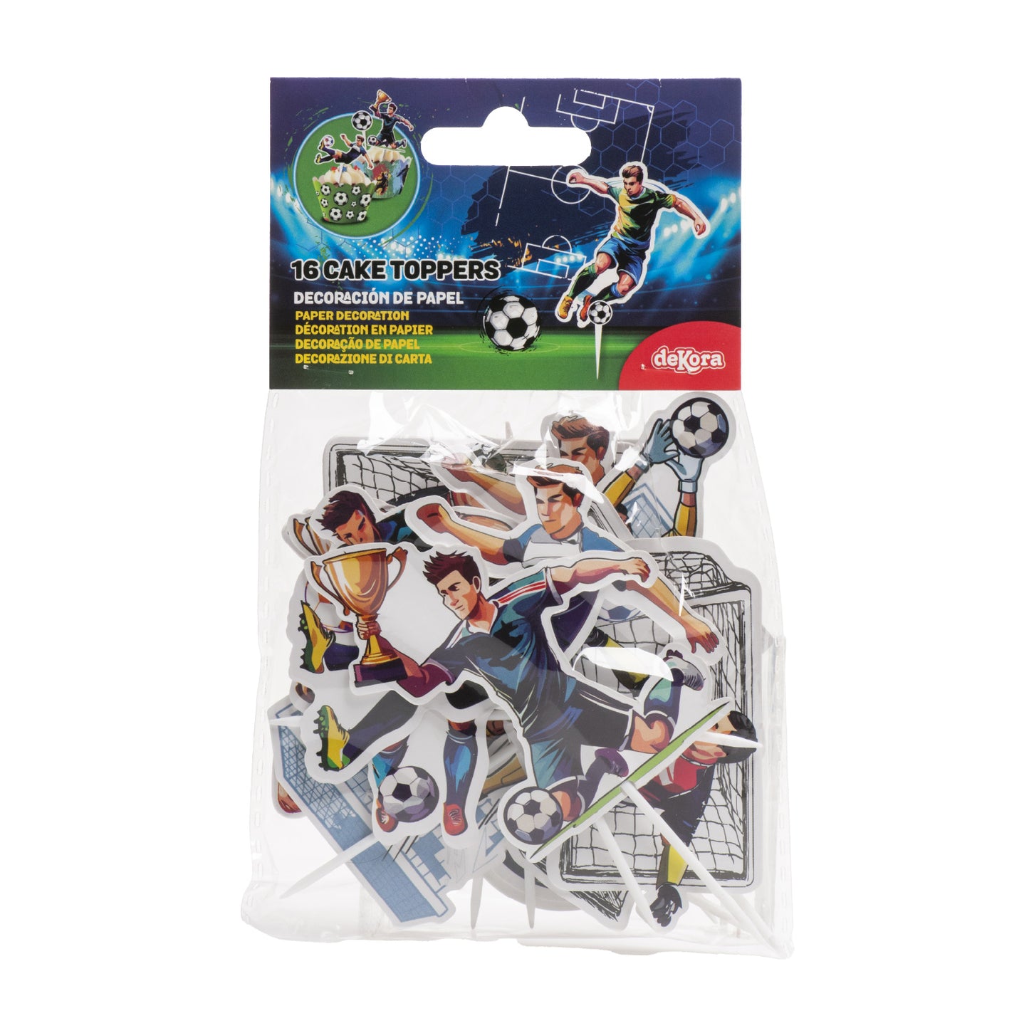 CUPCAKE TOPPERS PAPEL FÚTBOL COLOR 16 UNIDADES