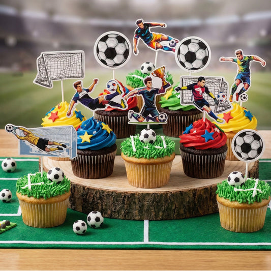 CUPCAKE TOPPERS PAPEL FÚTBOL COLOR 16 UNIDADES