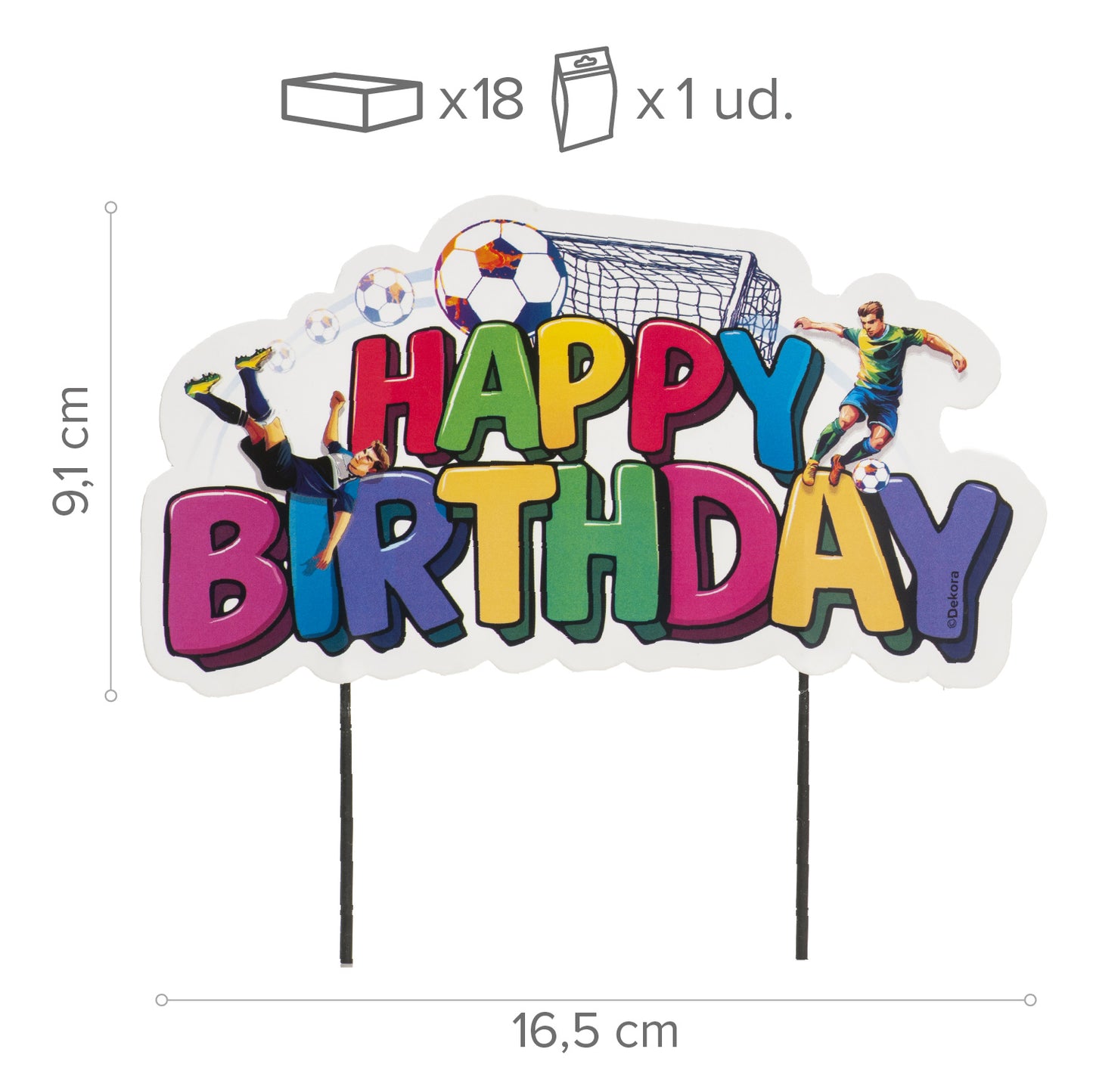 CAKE TOPPER HAPPY BIRTHDAY PAPEL FÚTBOL COLOR 17,5 CM