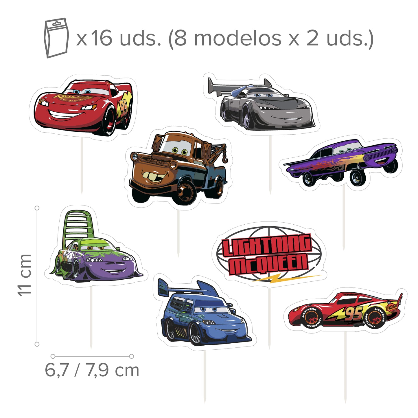 CUPCAKE TOPPERS PAPEL CARS - 16 UD