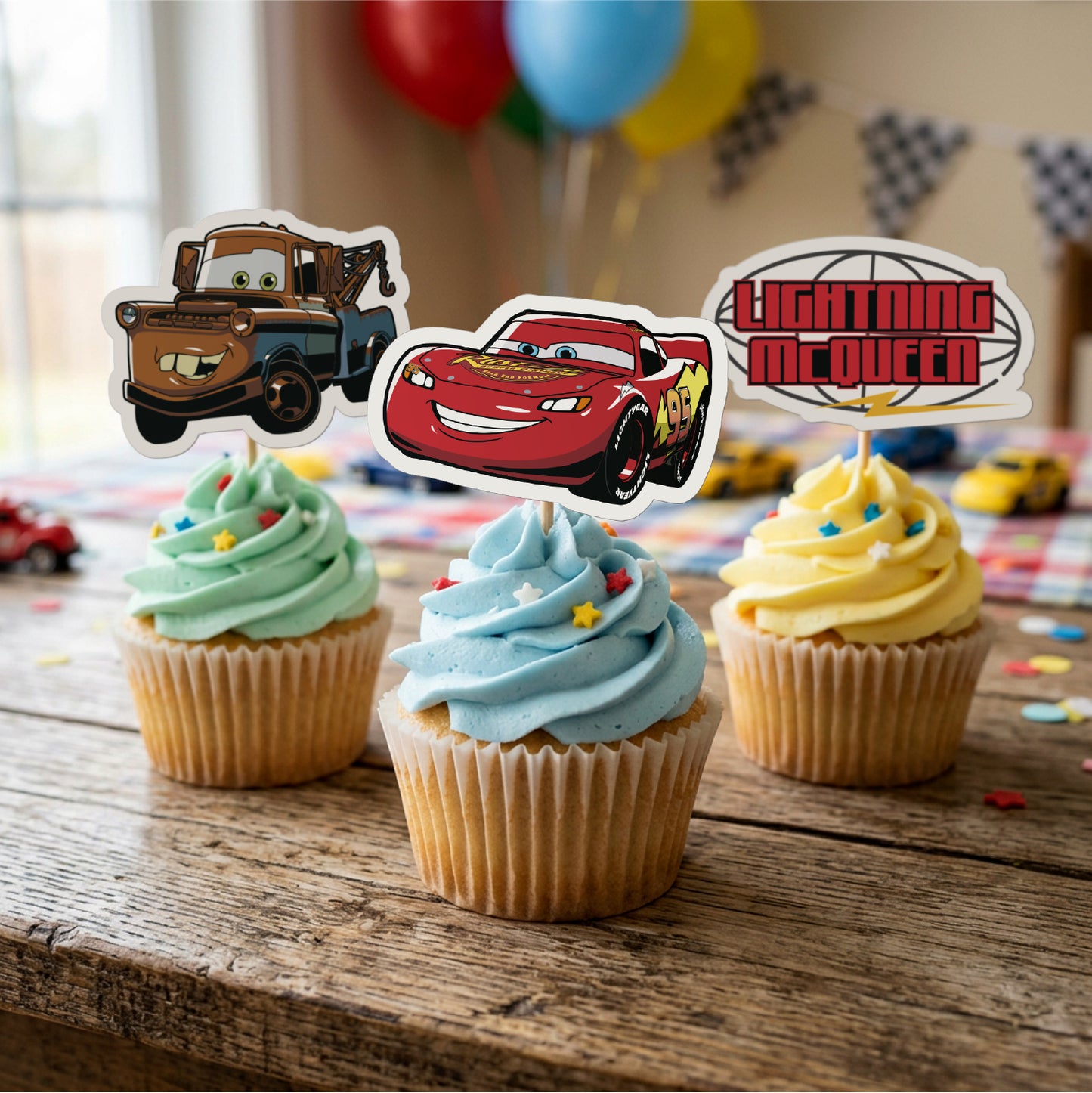 CUPCAKE TOPPERS PAPEL CARS - 16 UD