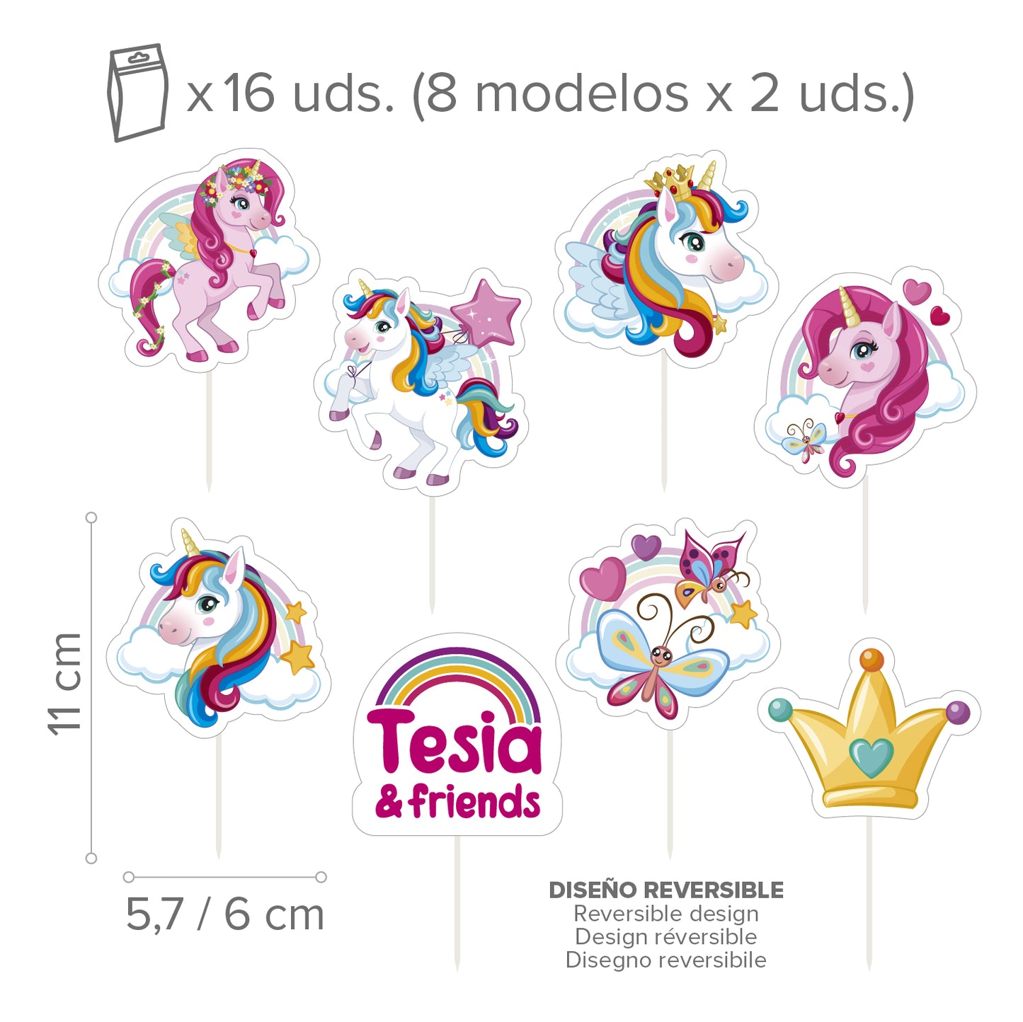 CUPCAKE TOPPERS PAPEL UNICORNIO - 16 UD
