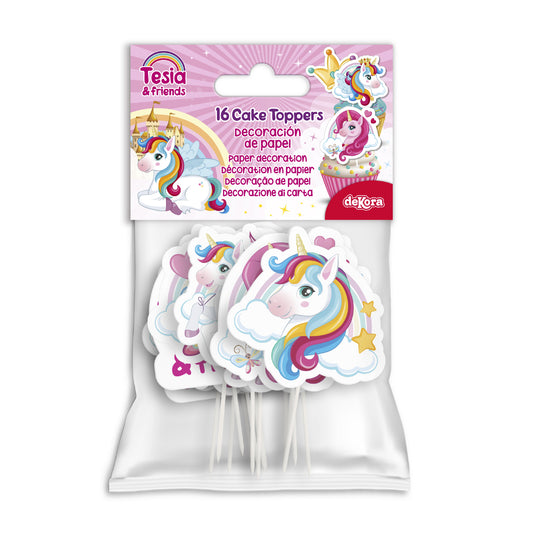 CUPCAKE TOPPERS PAPEL UNICORNIO - 16 UD