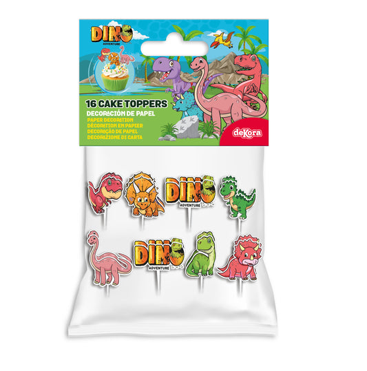 CUPCAKE TOPPERS PAPEL DINOSAURIOS - 16 UD