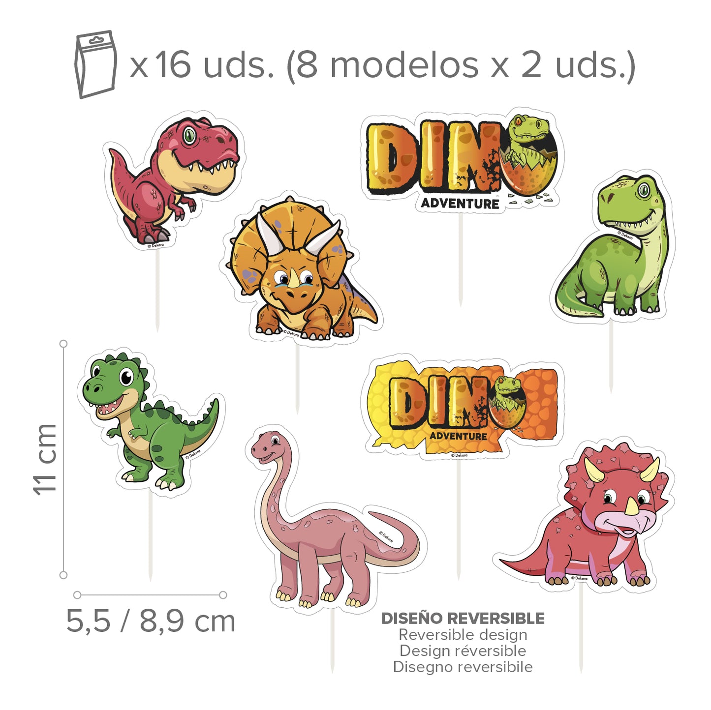 CUPCAKE TOPPERS PAPEL DINOSAURIOS - 16 UD