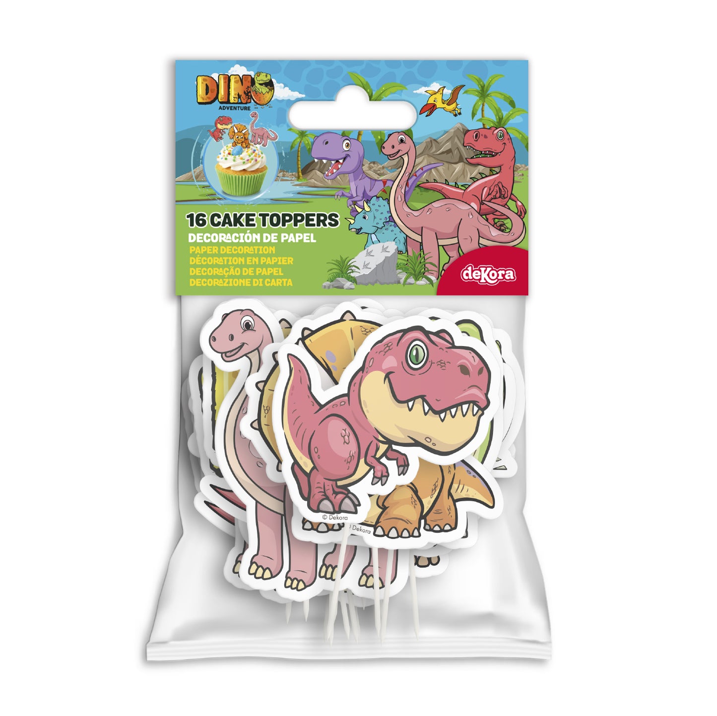 CUPCAKE TOPPERS PAPEL DINOSAURIOS - 16 UD