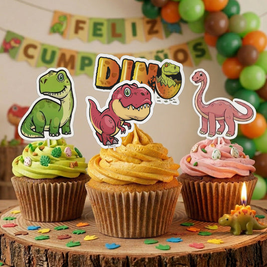 CUPCAKE TOPPERS PAPEL DINOSAURIOS - 16 UD