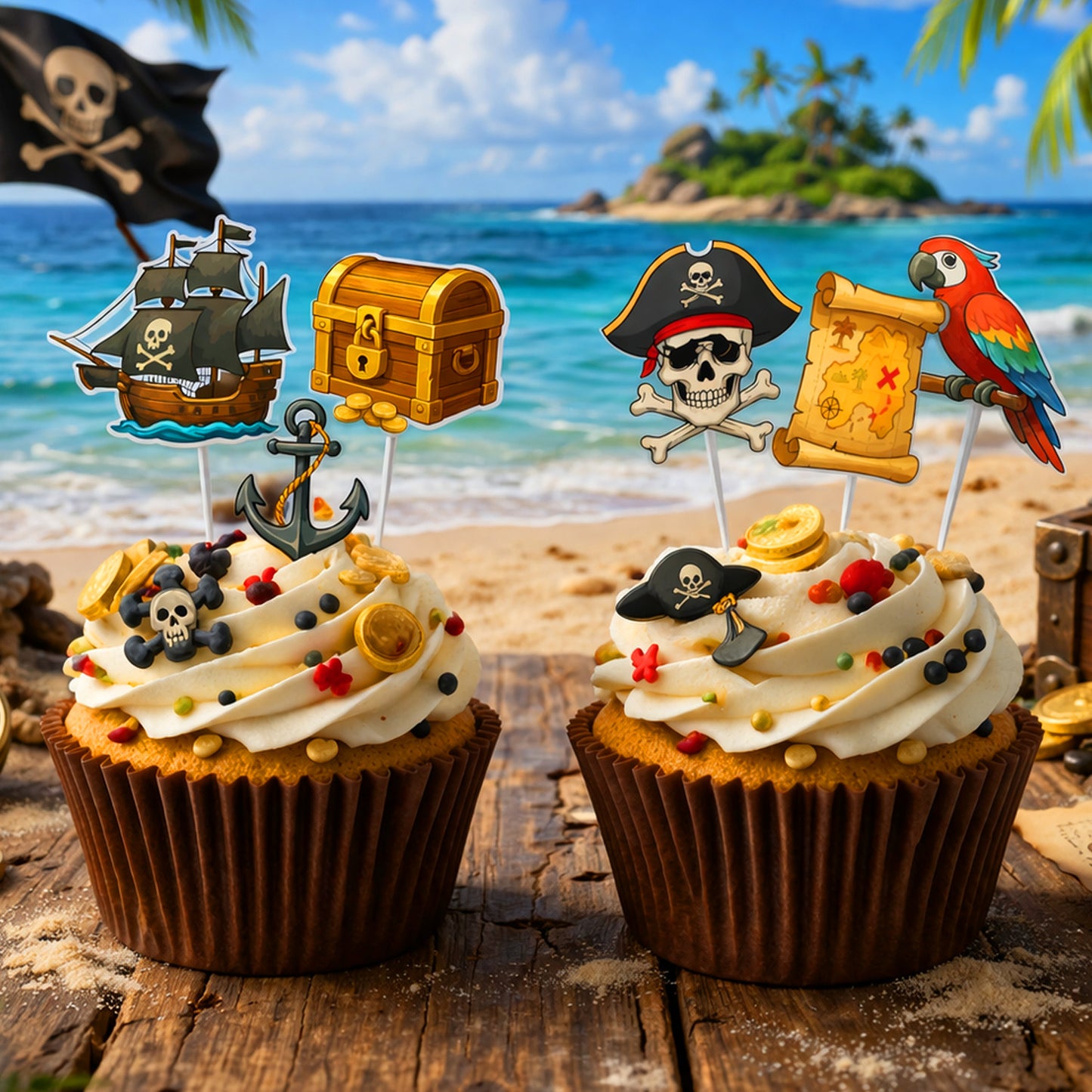 CUPCAKE TOPPERS PAPEL PIRATAS - 16 UD