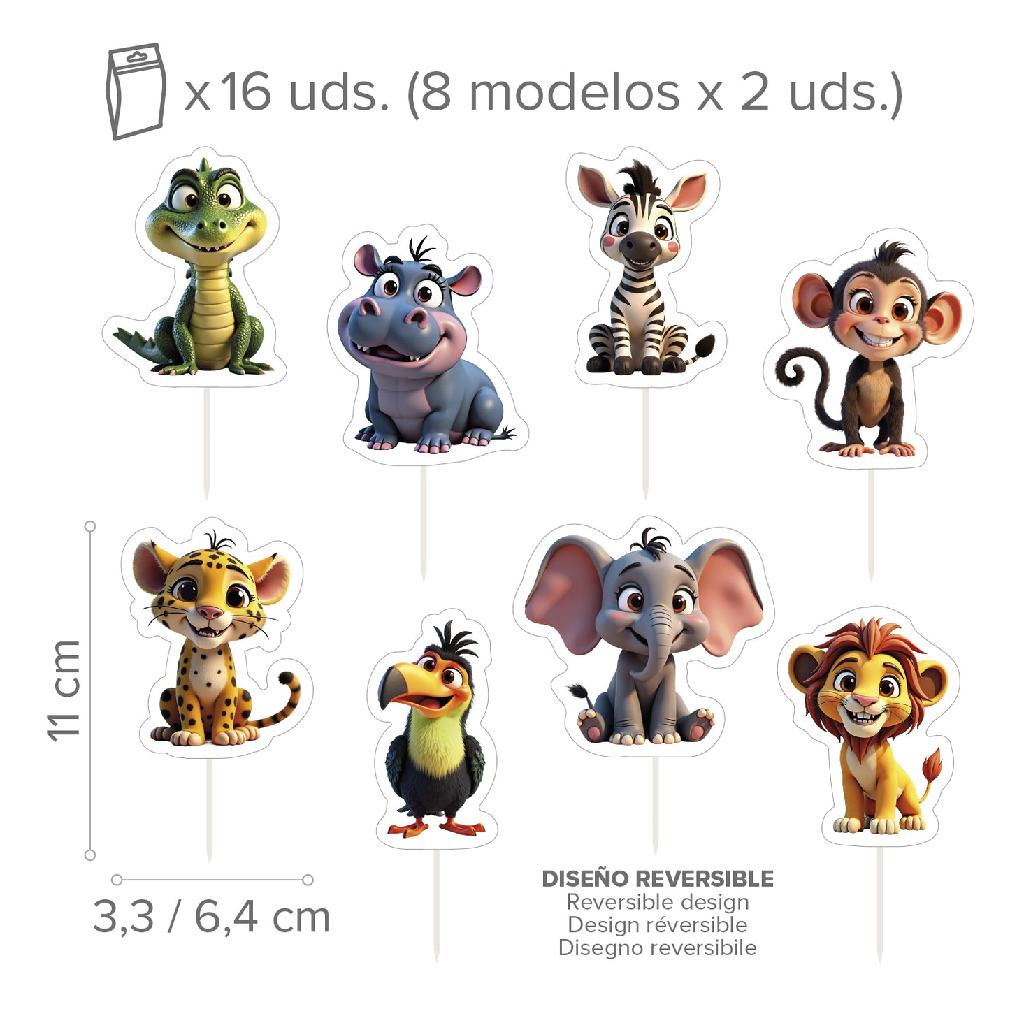 CUPCAKE TOPPERS PAPEL ANIMALES DE LA SELVA - 16 UD