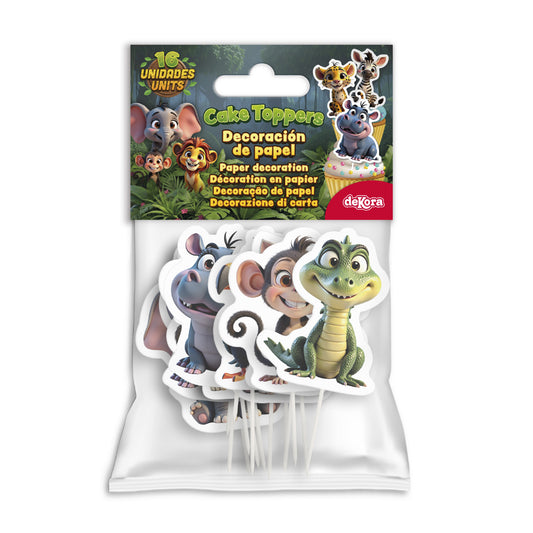 CUPCAKE TOPPERS PAPEL ANIMALES DE LA SELVA - 16 UD