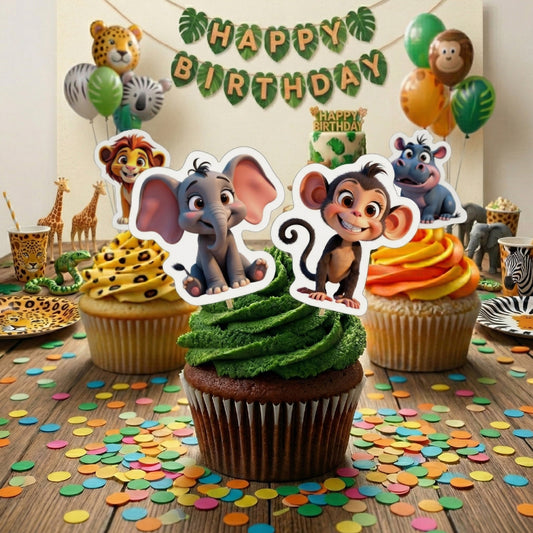 CUPCAKE TOPPERS PAPEL ANIMALES DE LA SELVA - 16 UD