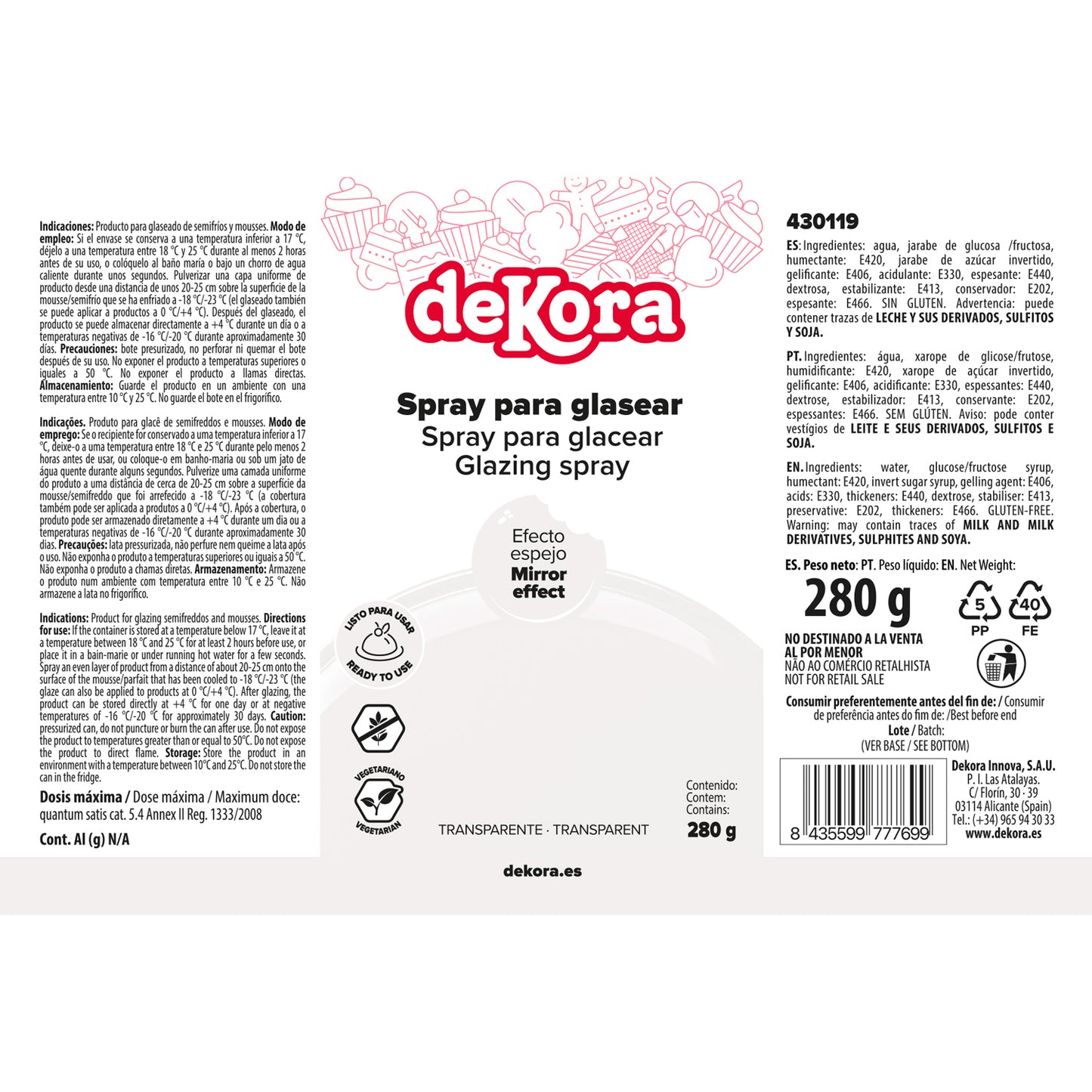 SPRAY GLAZE TRANSPARENTE CON EFECTO ESPEJO 280G