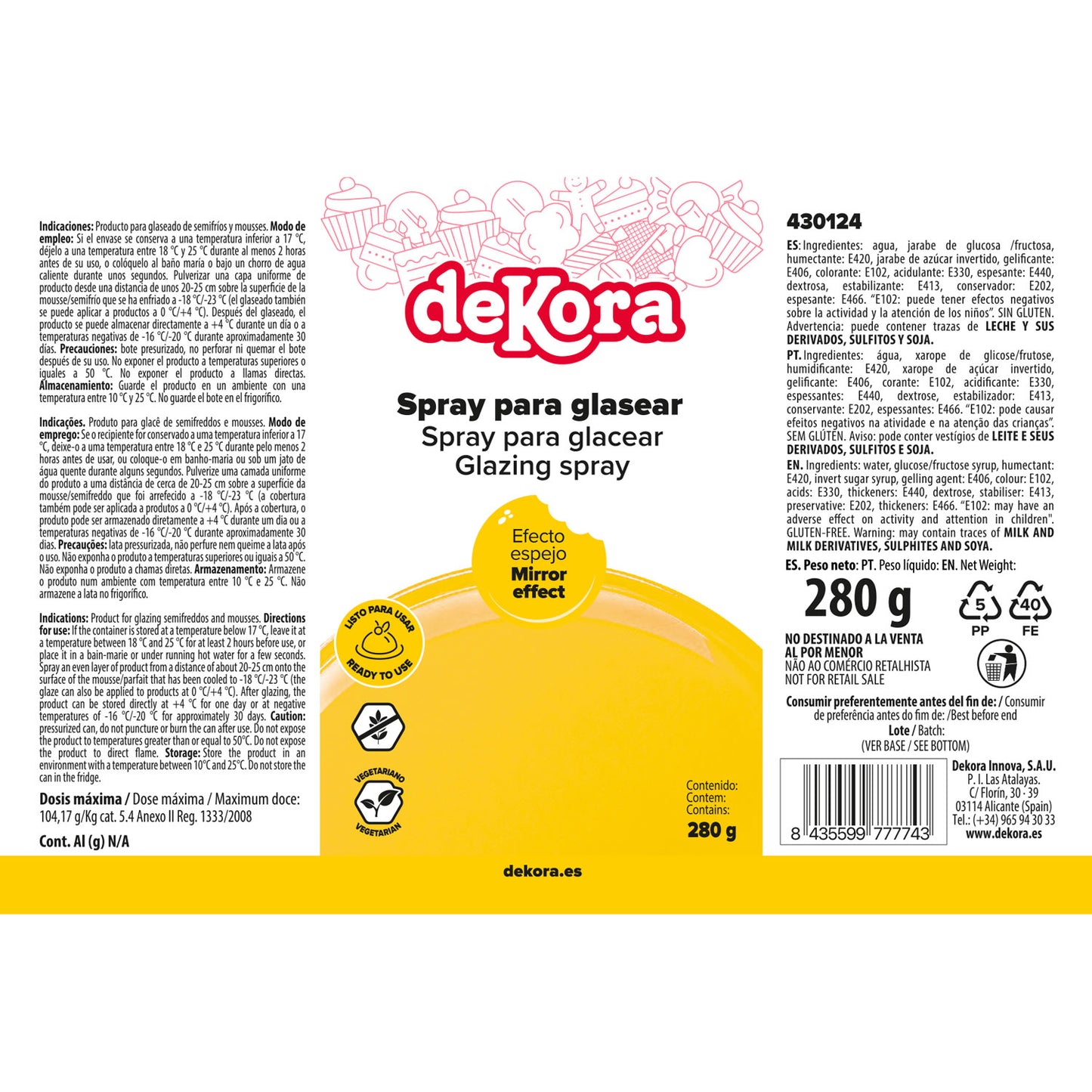 SPRAY GLAZE AMARILLO CON EFECTO ESPEJO 280G