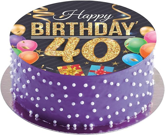 OBLEA PARA TARTAS DE 40 CUMPLEAÑOS REDONDA DE 20CM