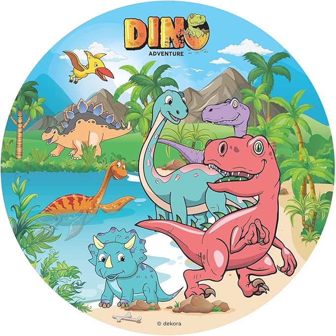 OBLEA PARA TARTAS DE DINOSAURIOS REDONDA DE 20CM