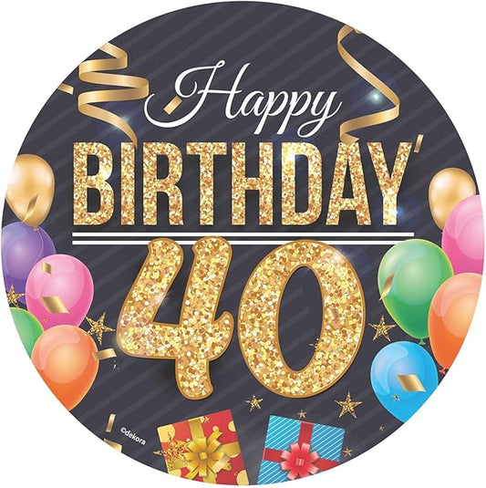 OBLEA PARA TARTAS DE 40 CUMPLEAÑOS REDONDA DE 20CM