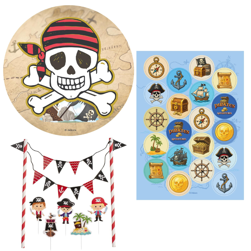 Kit Fiesta Piratas: Oblea + Mini Discos + Topper Papel