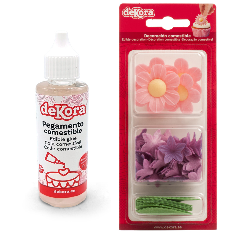 Kit Decoración: Pegamento + Flores de Oblea Comestibles