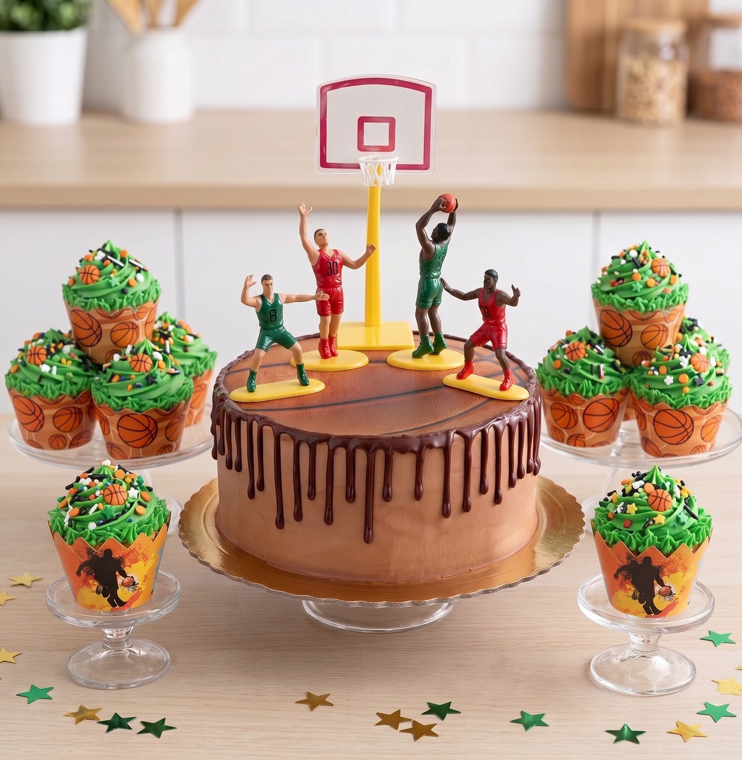 Kit Fiesta Baloncesto: Oblea + Cupcakes + Figuras