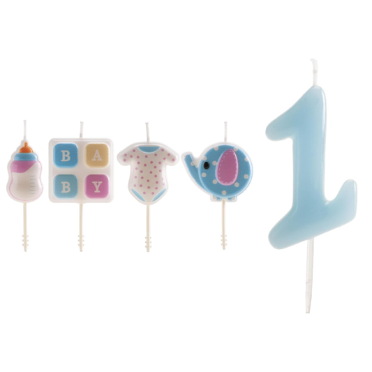 Kit Fiesta Bebe Azul: Velas Bebé + Vela 1 año