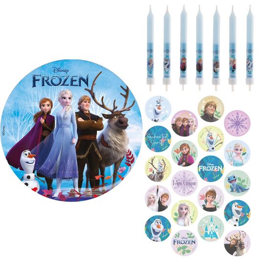 Kit Fiesta Frozen: Oblea + Velas + Mini Discos