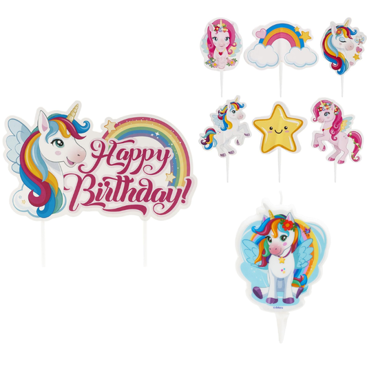 Kit Fiesta Unicornio: Cupcake Toppers + Cake Topper + Vela