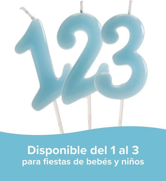 Kit Velas Tarta Bebe Azul | Número 1, 2 y 3