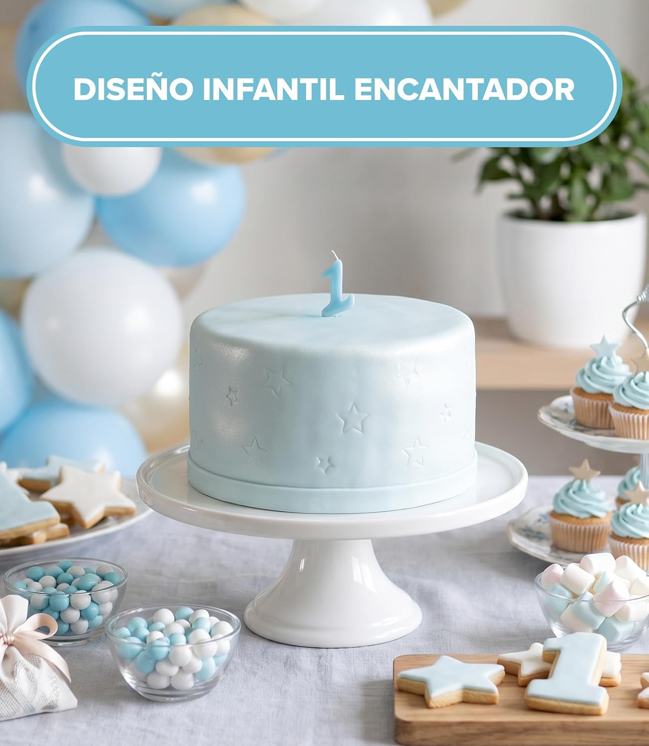 Kit Velas Tarta Bebe Azul | Número 1, 2 y 3