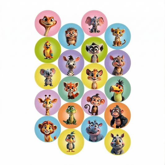 MINI DISCOS DE OBLEA DE ANIMALES DE LA SELVA REDONDOS DE 3,4CM