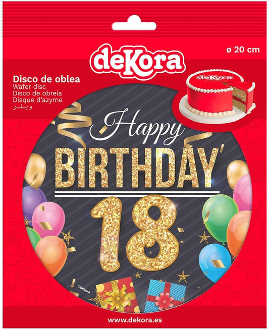 OBLEA PARA TARTAS DE 18 CUMPLEAÑOS REDONDA DE 20CM
