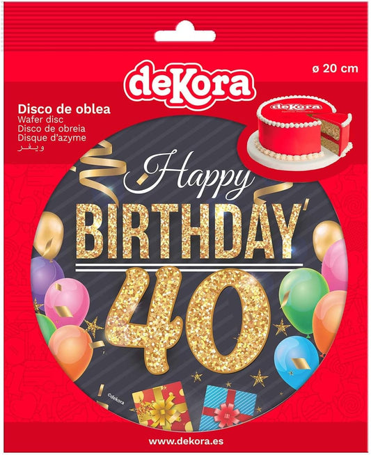 OBLEA PARA TARTAS DE 40 CUMPLEAÑOS REDONDA DE 20CM