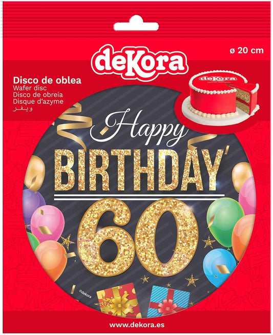 OBLEA PARA TARTAS DE 60 CUMPLEAÑOS REDONDA DE 20CM