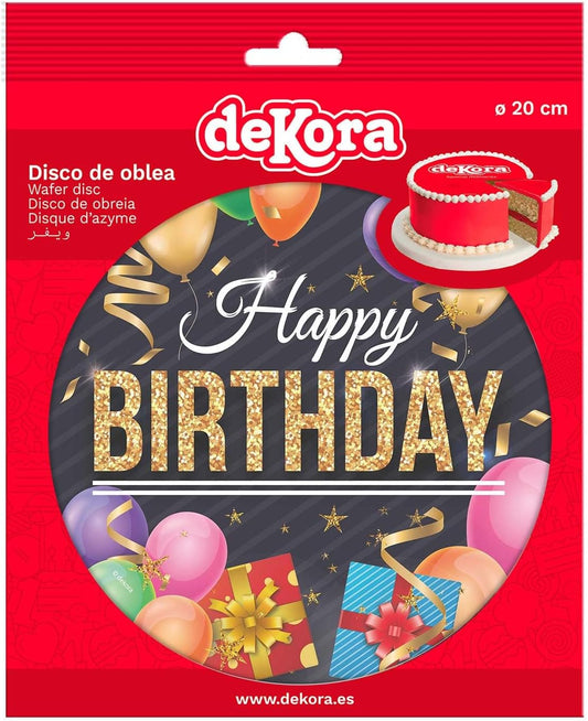 OBLEA PARA TARTAS DE FELIZ CUMPLEAÑOS REDONDA DE 20CM