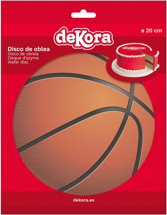 OBLEA PARA TARTAS DE BALON DE BALONCESTO REDONDA DE 20CM