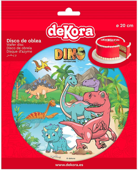 OBLEA PARA TARTAS DE DINOSAURIOS REDONDA DE 20CM