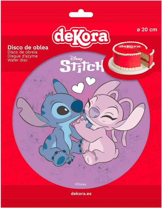 OBLEA PARA TARTAS DE STITCH Y ANGEL REDONDA DE 20CM