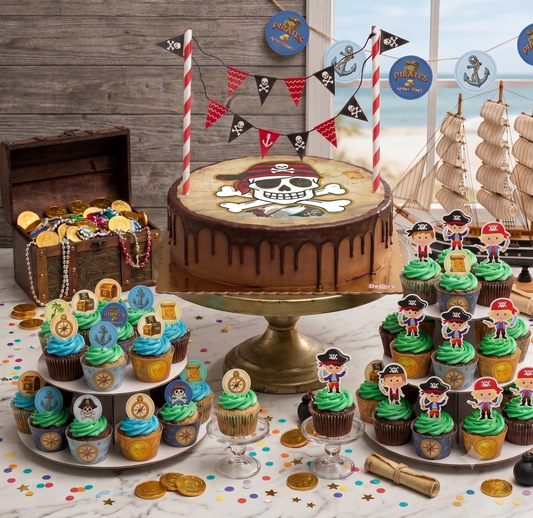 Kit Fiesta Piratas: Oblea + Mini Discos + Topper Papel