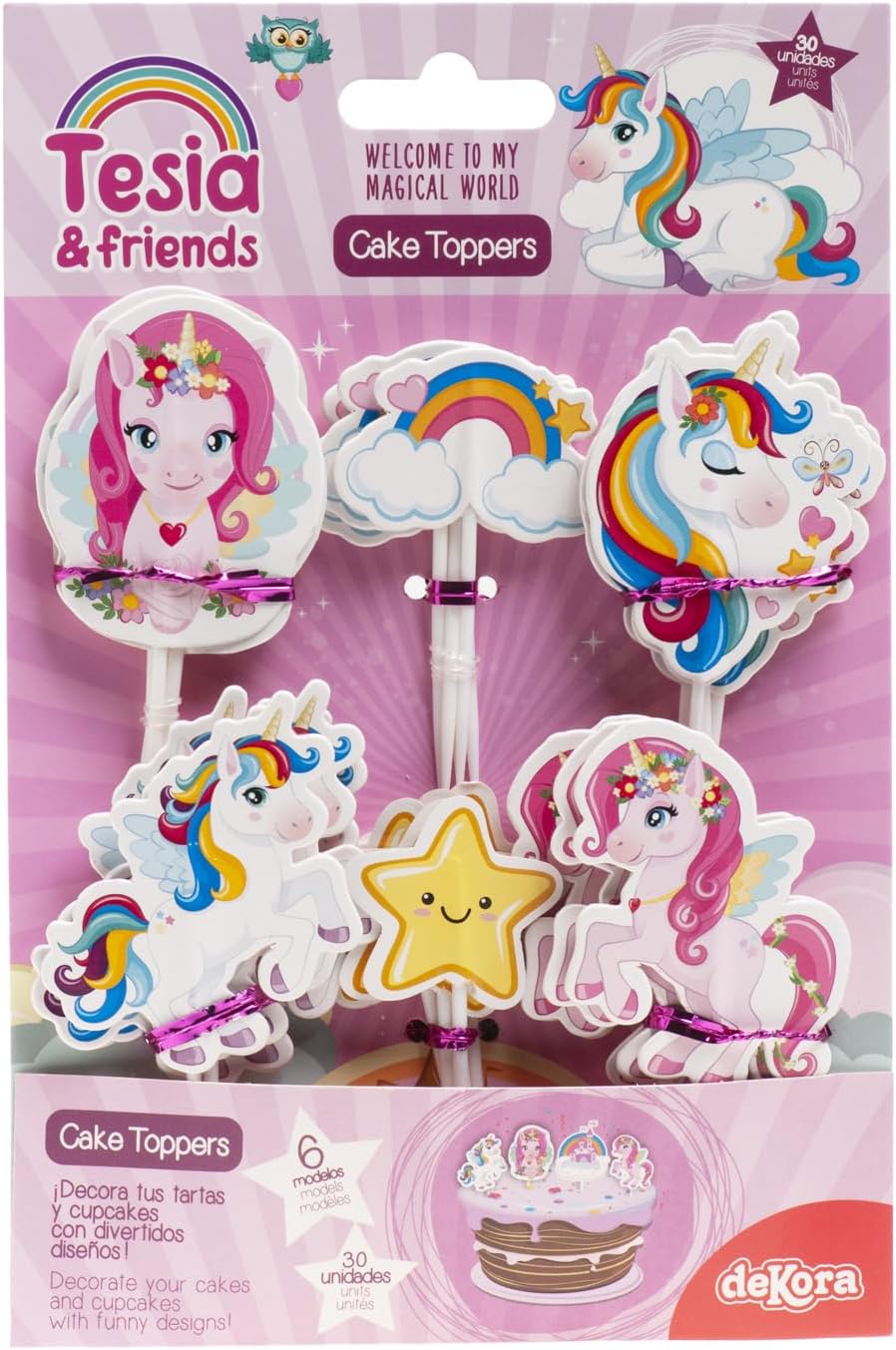 Kit Fiesta Unicornio: Cupcake Toppers + Cake Topper + Vela