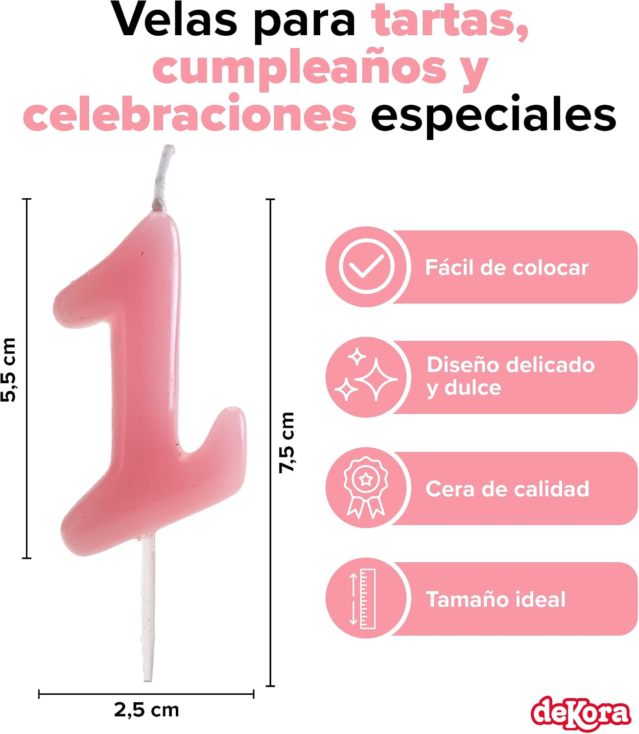 Kit Velas Tarta Bebe Rosa | Número 1, 2 y 3