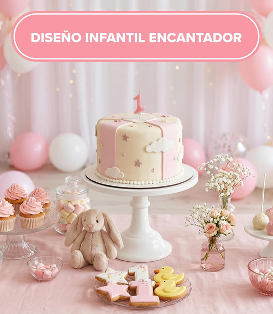 Kit Velas Tarta Bebe Rosa | Número 1, 2 y 3